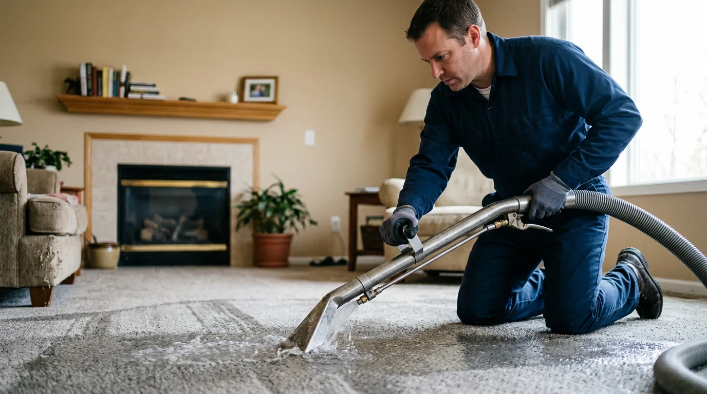 Water damage restoration technician working near Lorraine, NY
